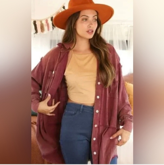 Fantastic Fawn Button Up Hooded Jacket Lightwight Size Small Oversized Rust red - Picture 5 of 13